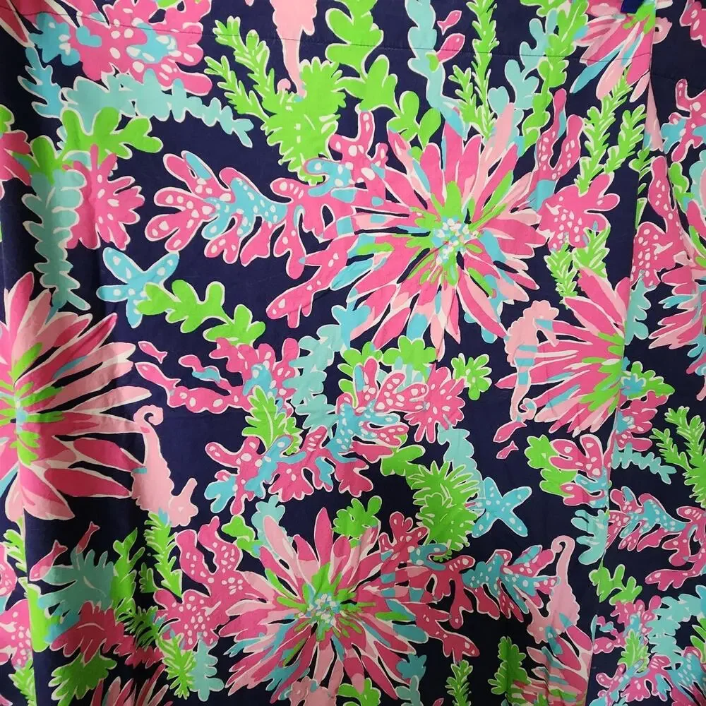 Lilly Pulitzer Cotton Fabric shower curtain by Garnet Hill Trippin N Sippin Navy